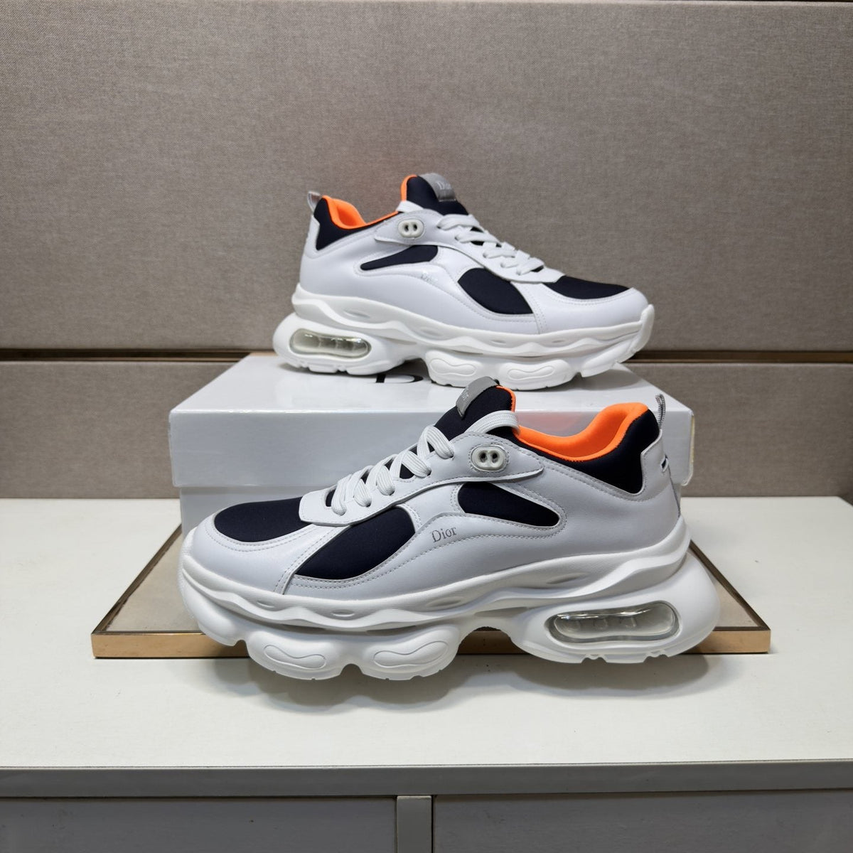 Dior Navy Blue, Black and Green Low-Top Sneakers — front