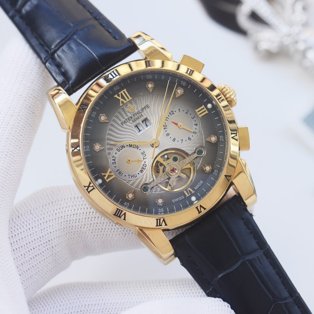 PATEK PHILIPPE Black Gold Strap Watch — hero