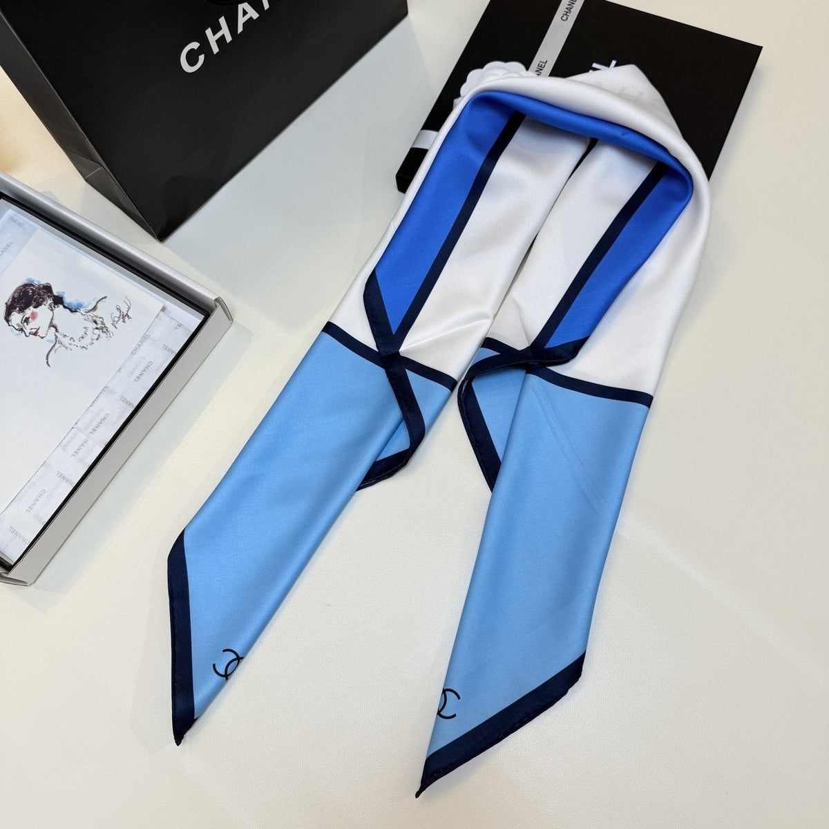 Chanel Blue Color-Block Square Scarf — front