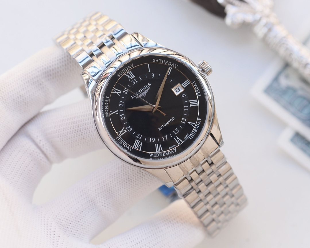 Longines Silver Black Dial Bracelet Watch — hero