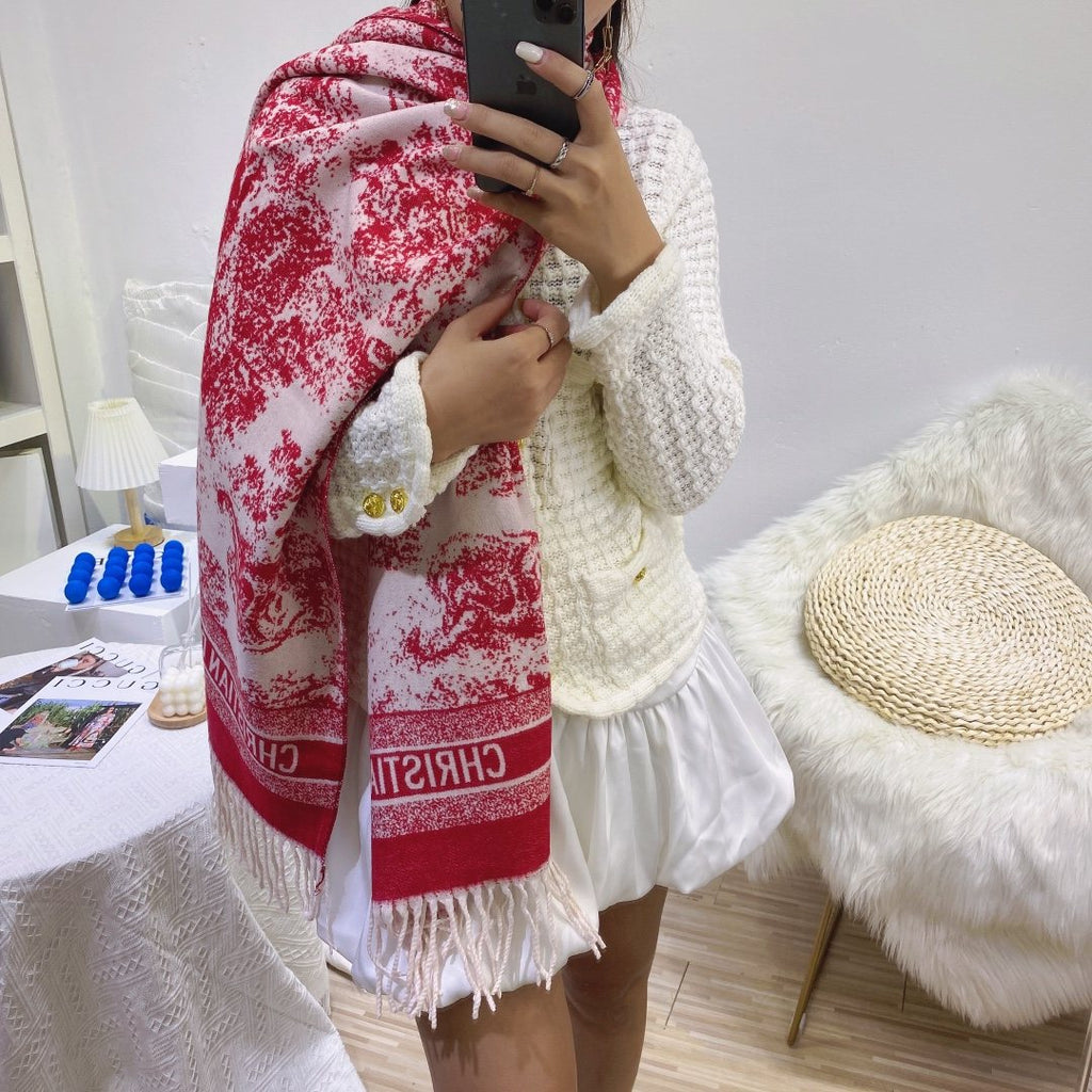 Dior Toile Print Fringed Scarf — model