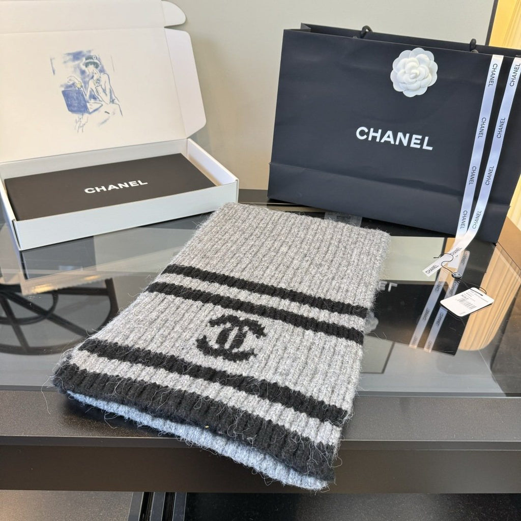 Chanel Rib-Knit Striped Scarf — front