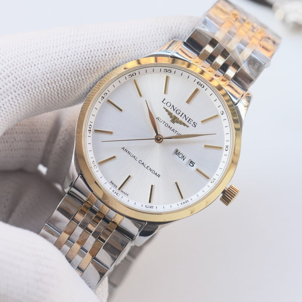 Two Tone Gold White Dial Bracelet Watch — front