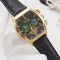 PATEK PHILIPPE Gold Black Green Dial Leather Strap Watch — hero