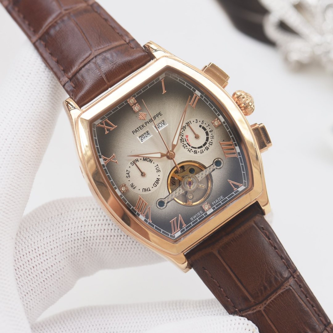 PATEK PHILIPPE Rose Gold Brown Dial Leather Strap Watch — hero