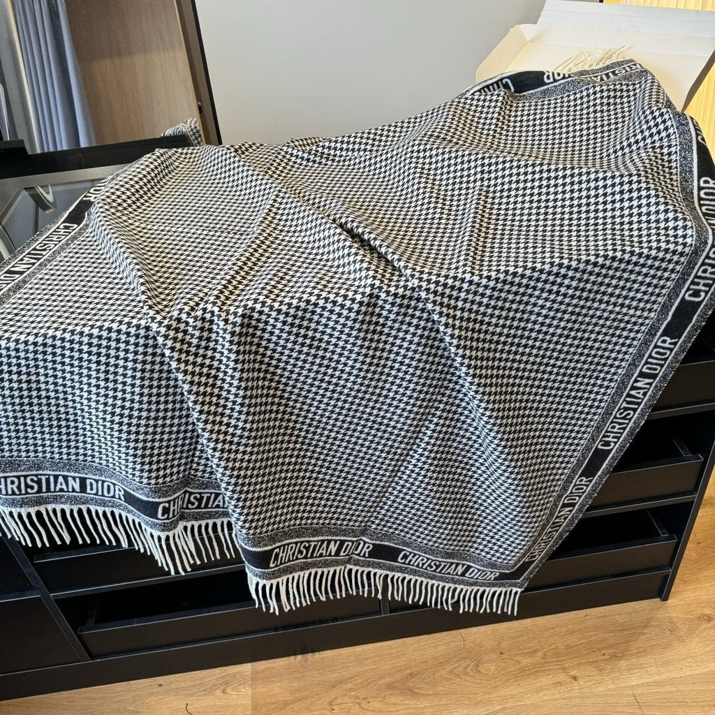 Dior Houndstooth Fringed Square Scarf & Shawl — side