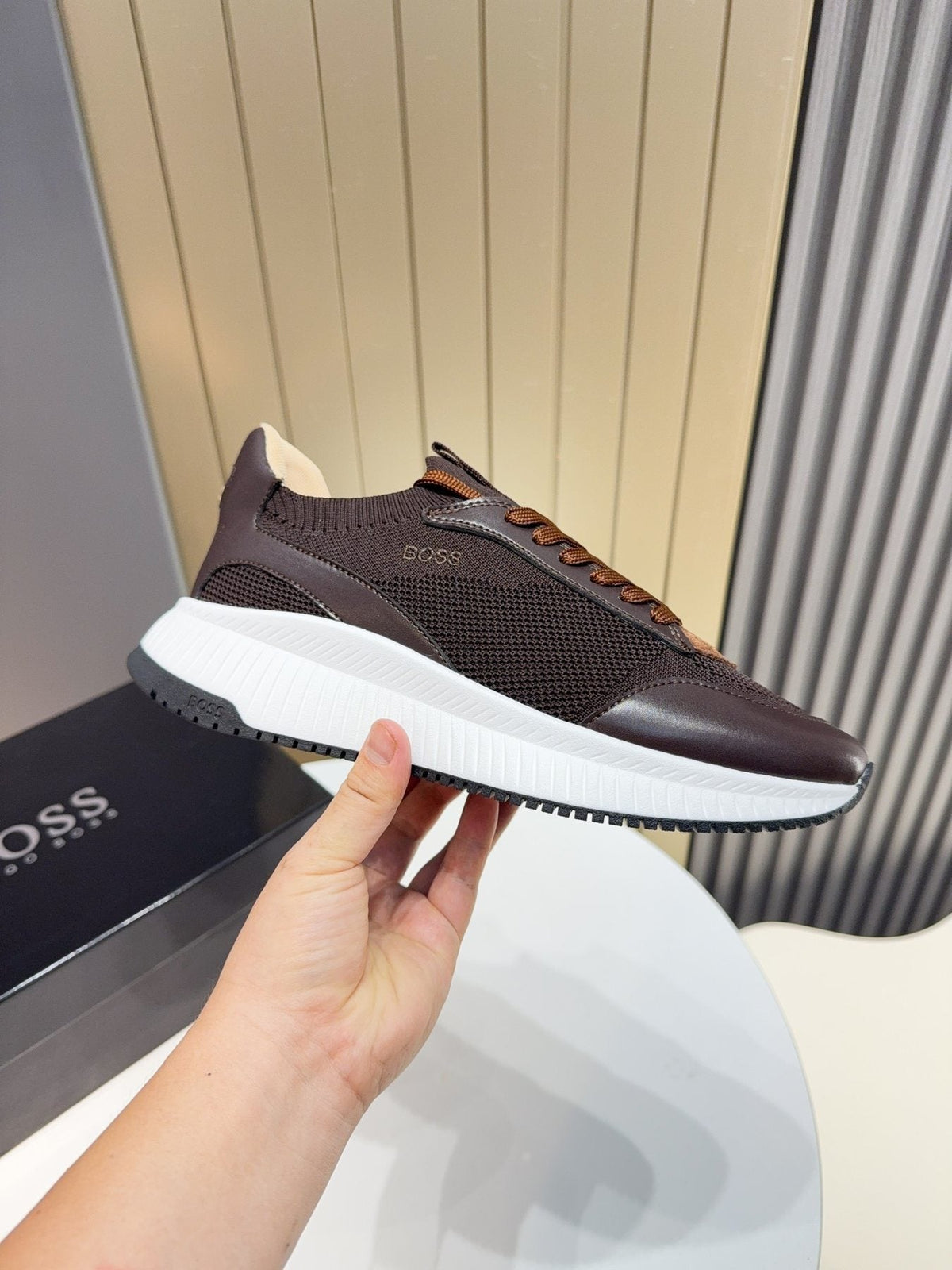 BOSS Knit Lace-Up Sneakers — model