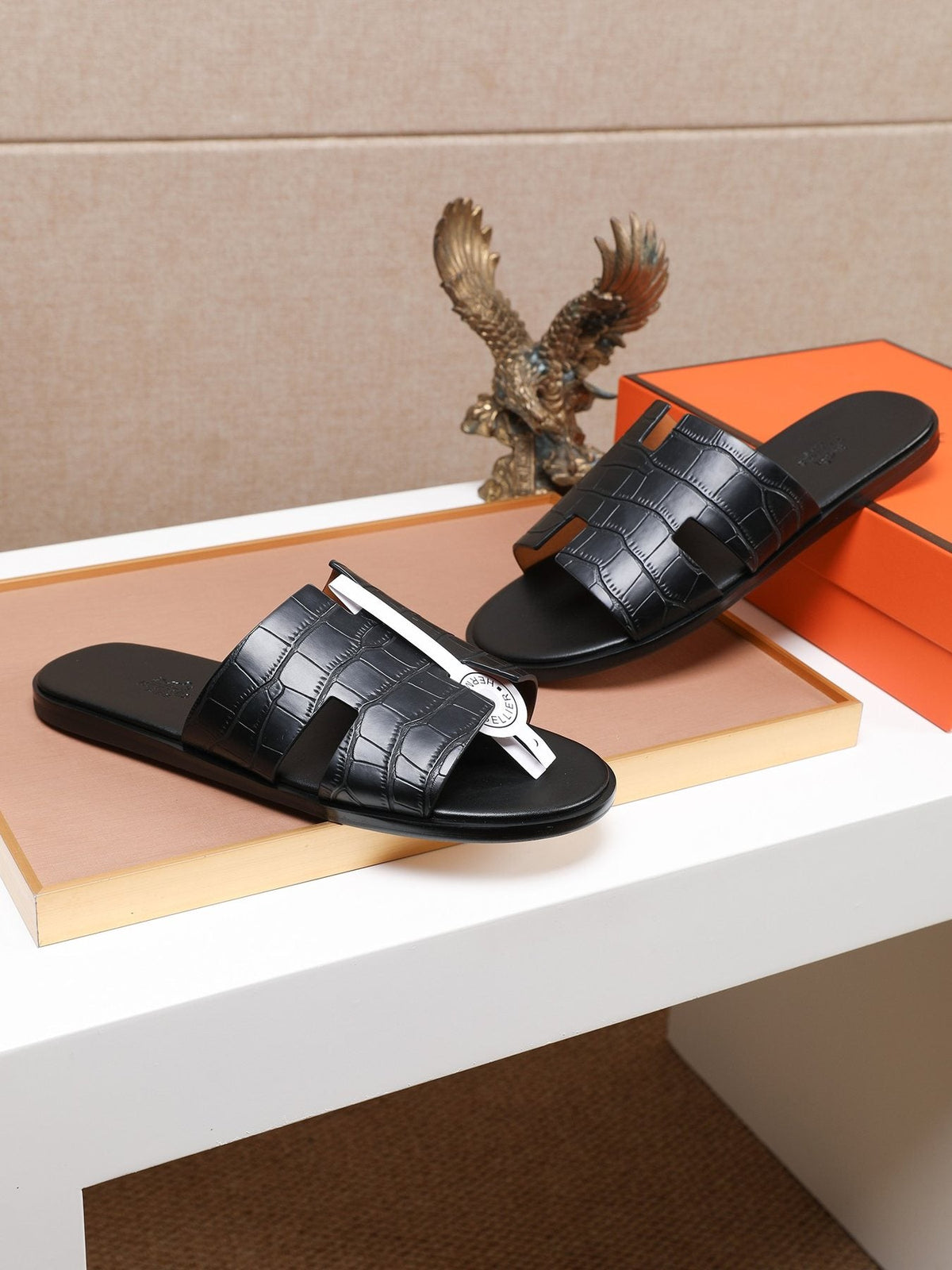 Hermes Textured H Slide Sandals — front