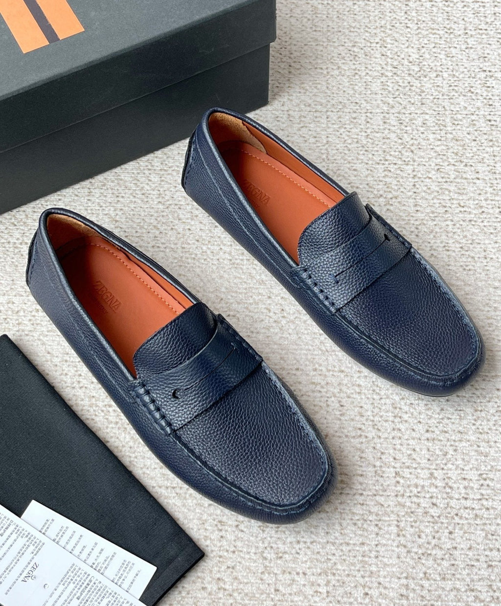 Zegna Pebbled Leather Penny Loafers — front