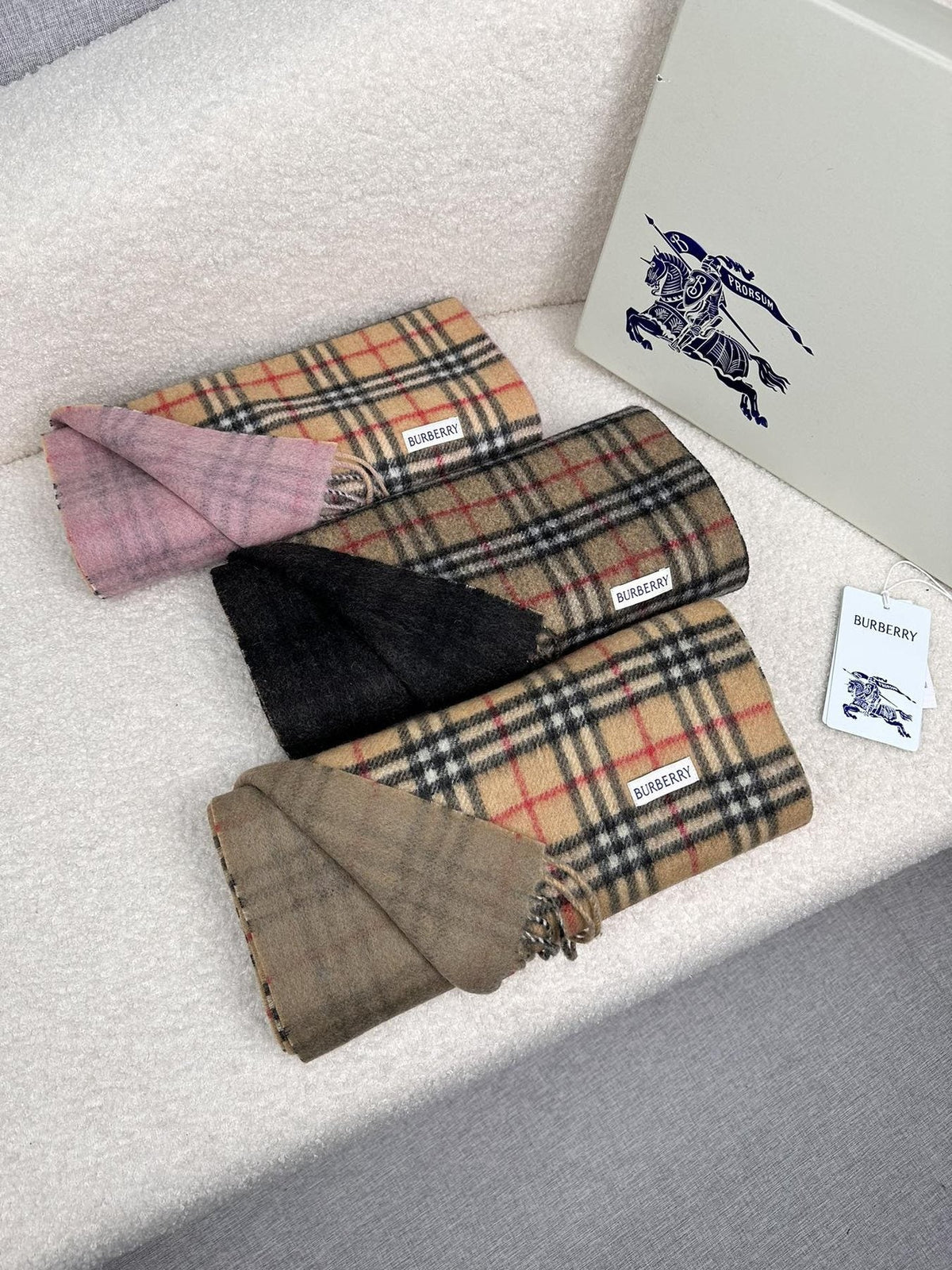 Burberry Reversible Fringed Plaid Scarf — front