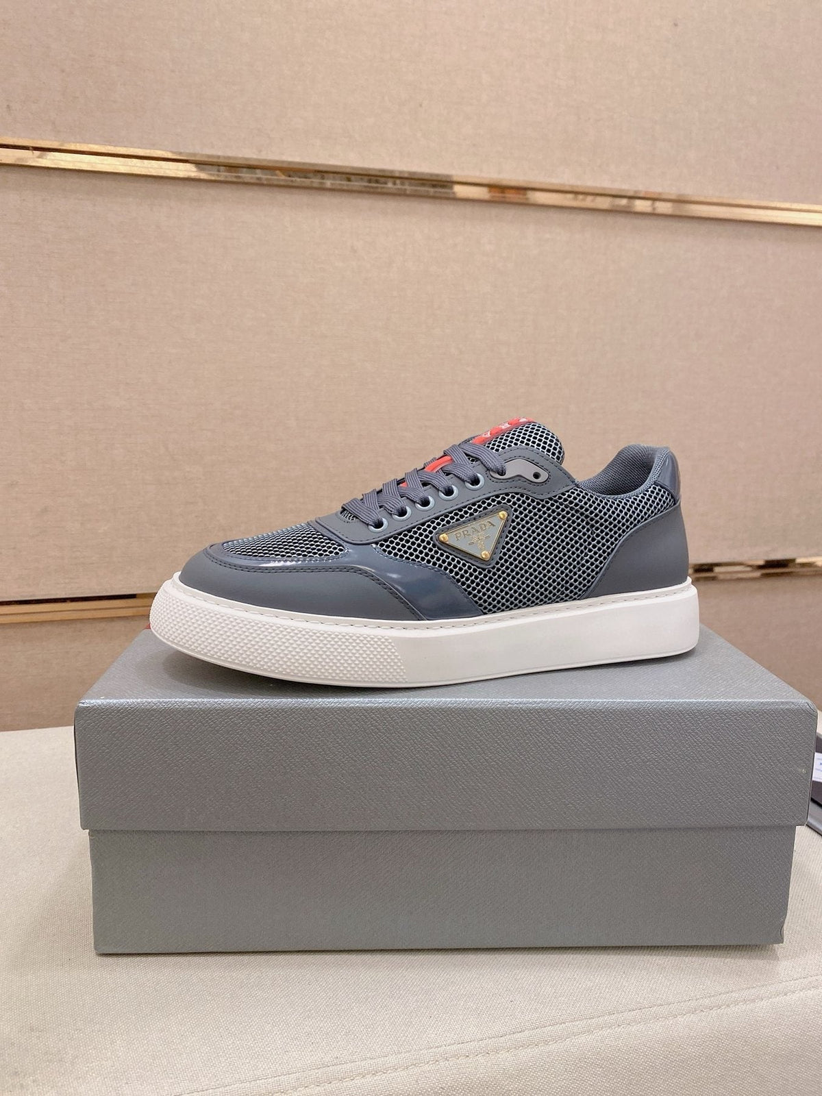 Prada White Red Accent Low-Top Sneakers — front