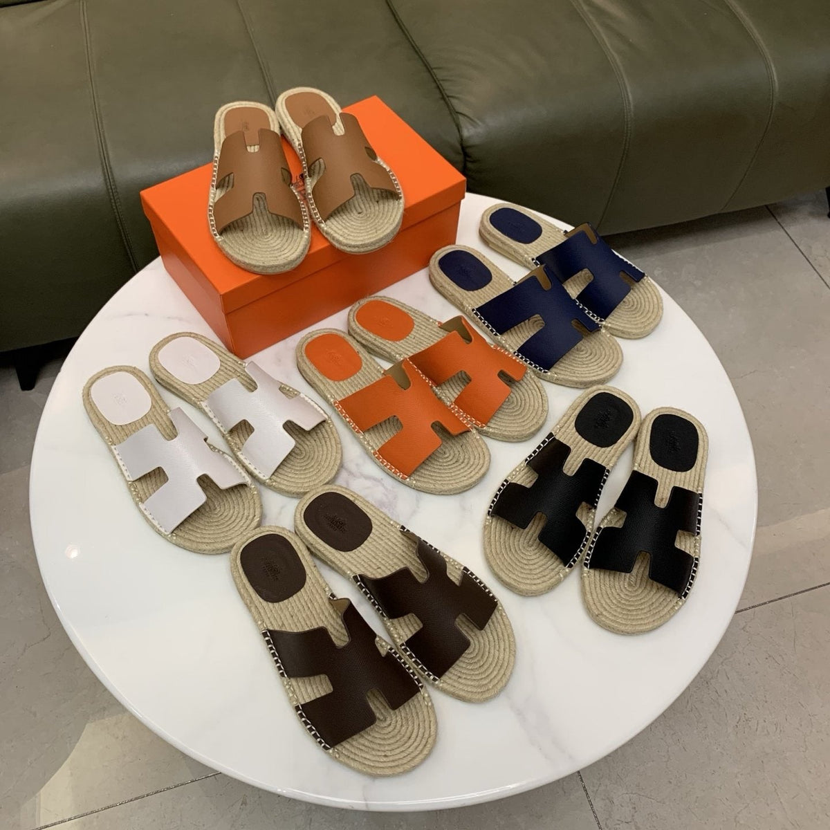 Hermès H-Cut Braided Footbed Slide Sandals — front