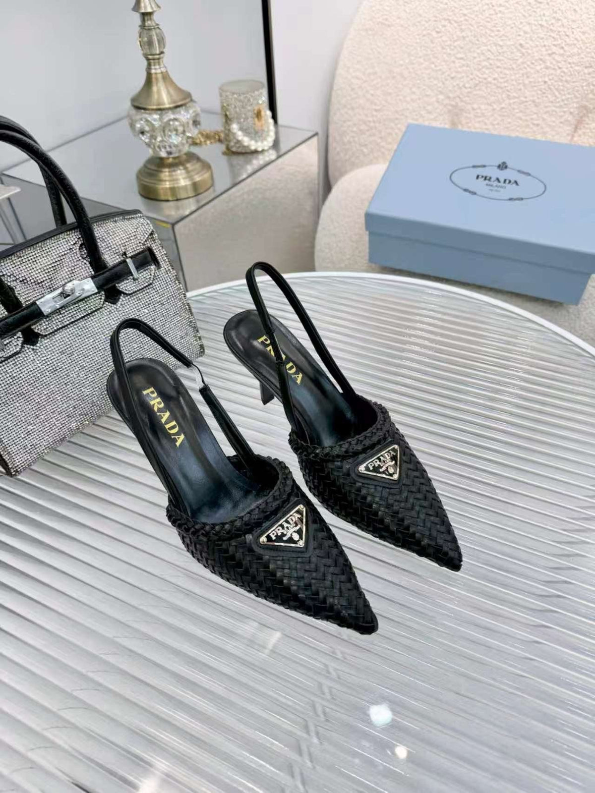 Prada Woven Slingback Pumps — front