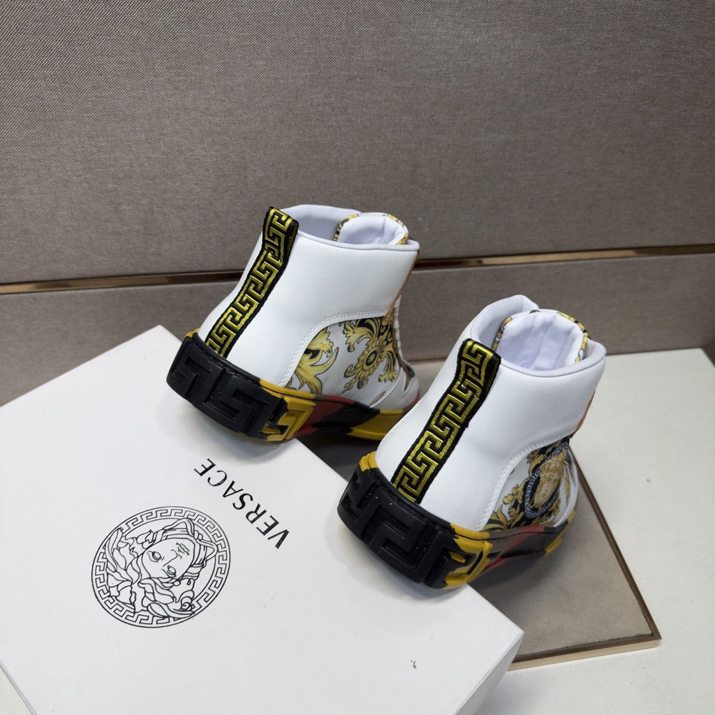 Versace White Gold High-Top Sneakers — front