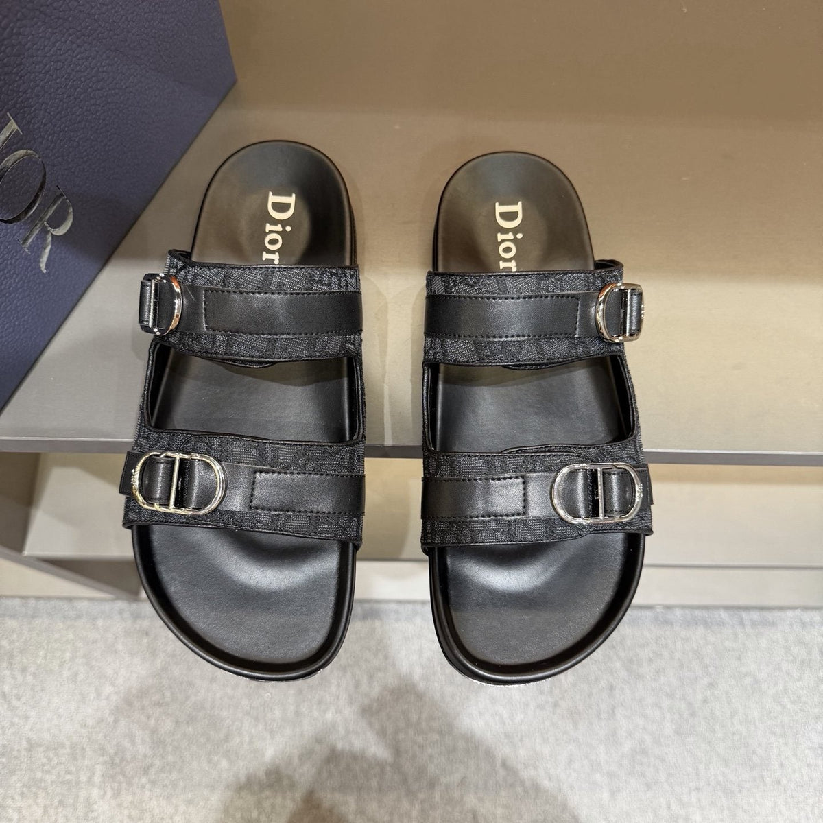 Dior Patterned Double-Strap Slide Sandals — hero