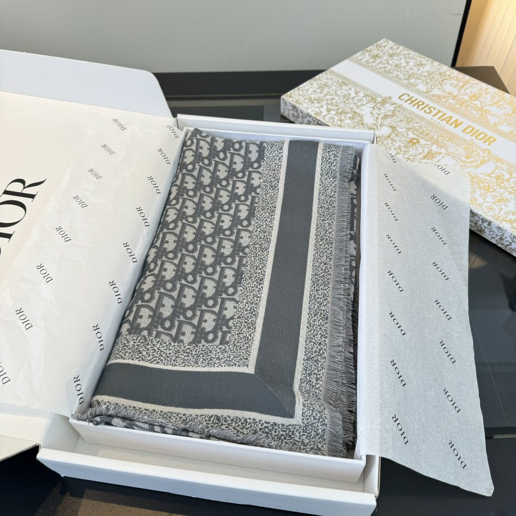 Dior Fringed Monogram Shawl Scarf — front