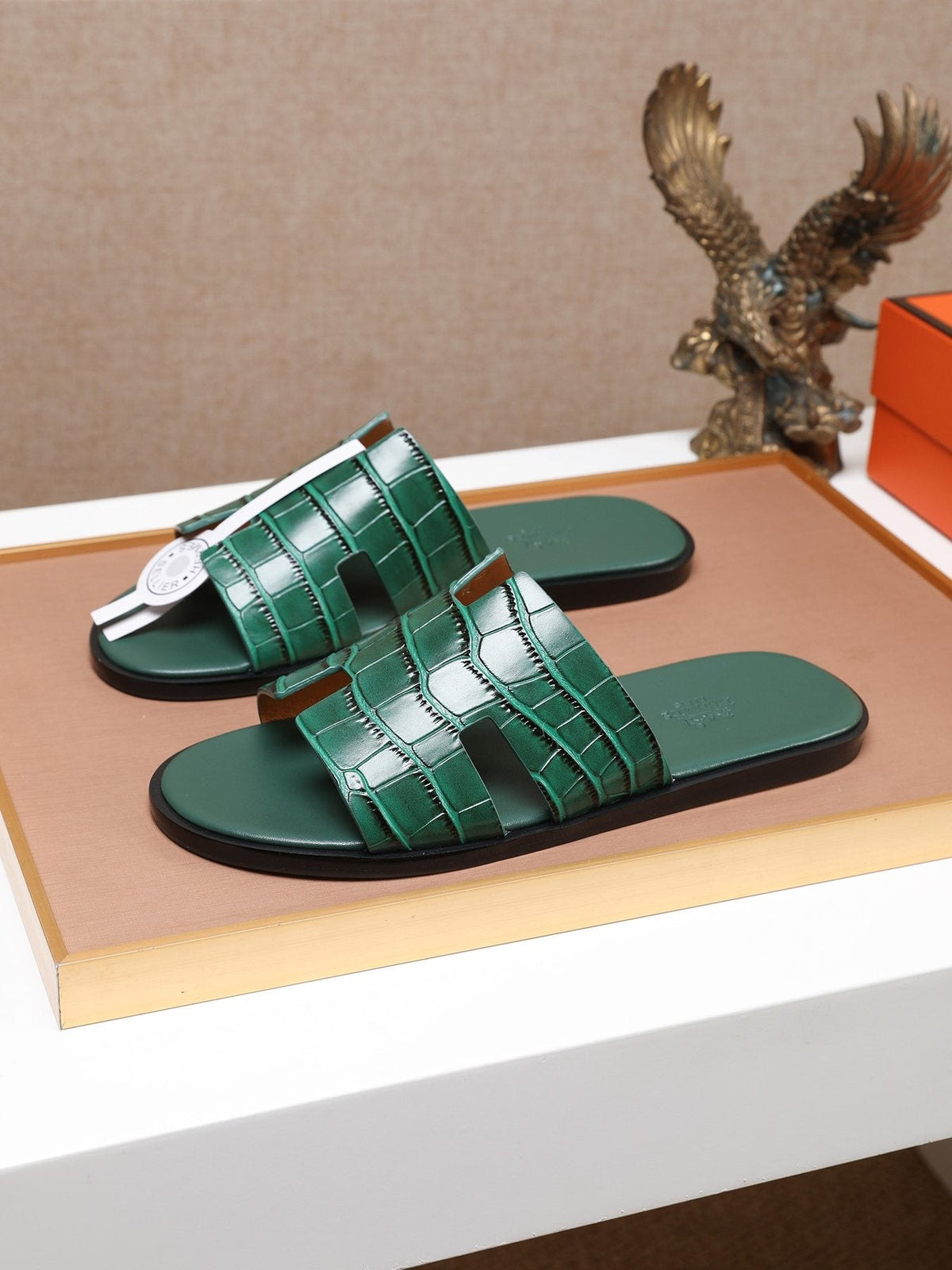Hermès Croc-Embossed H Slide Sandals — front