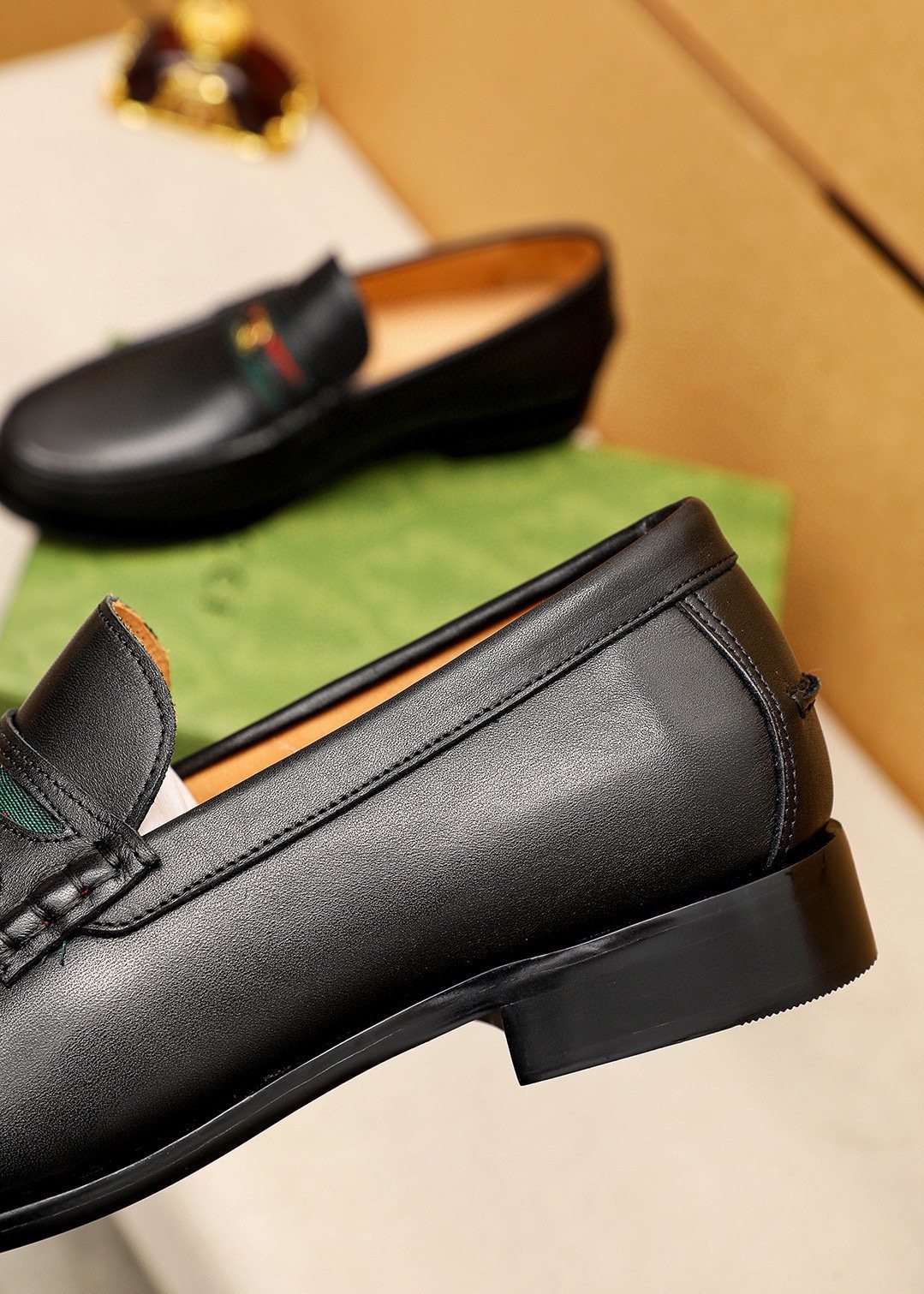 Gucci Web Stripe Leather Loafers — detail