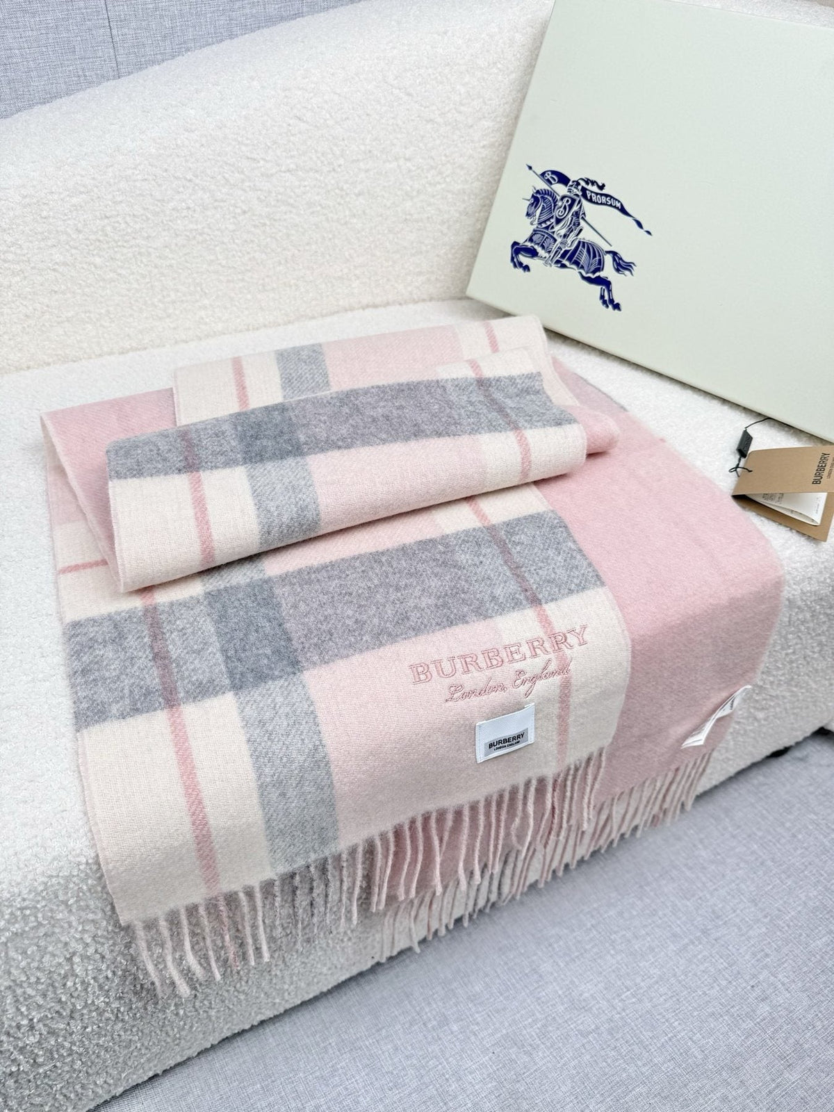 Burberry Double-Sided Plaid Fringe Scarf — front