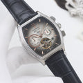 PATEK PHILIPPE Silver Black Leather Strap Watch — hero