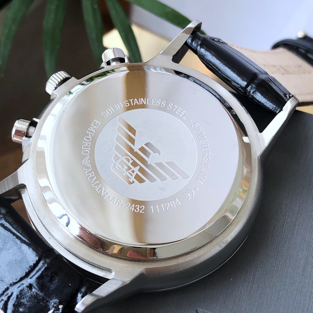 EMPORIO ARMANI Silver Black White Dial Strap Watch — back