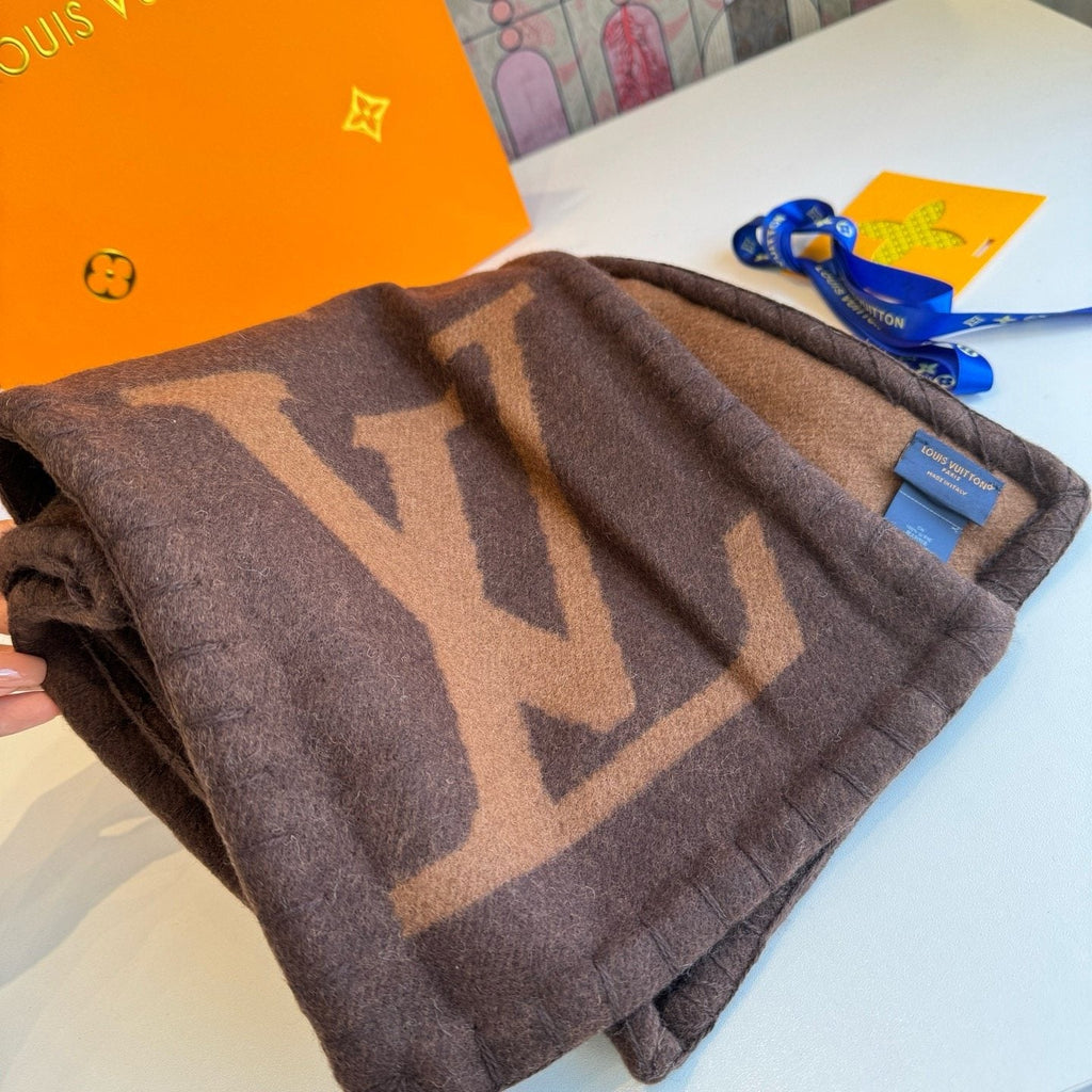 Louis Vuitton Brown and Tan Motif Scarf — model
