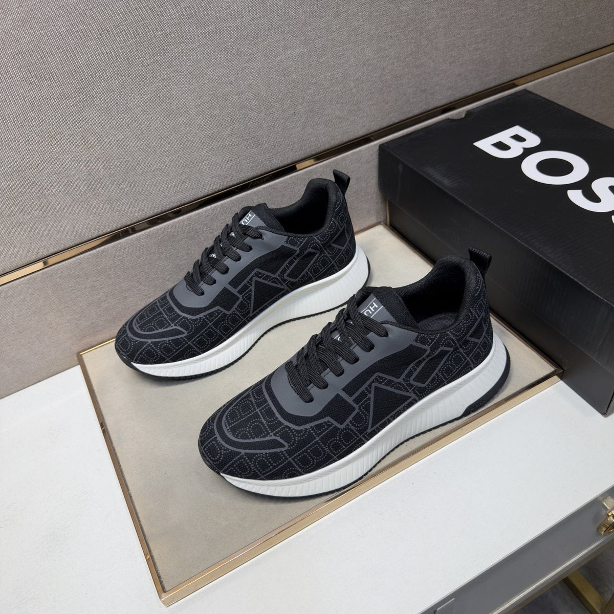 BOSS Navy Blue and Black Low-Top Sneakers — front