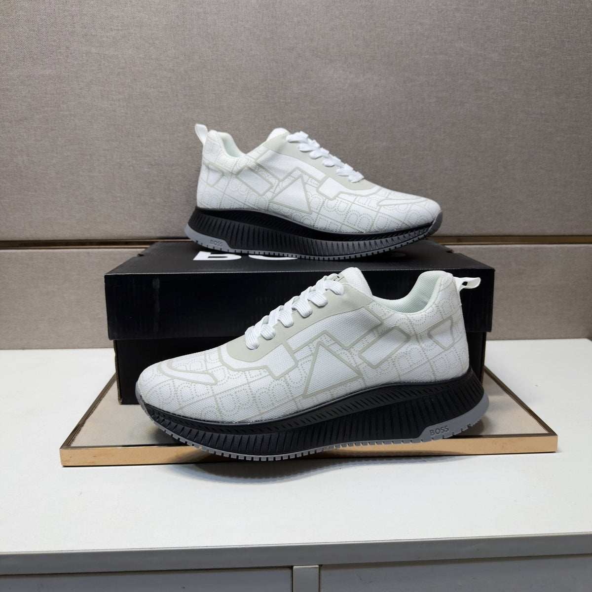 BOSS Navy Blue and Black Low-Top Sneakers — model