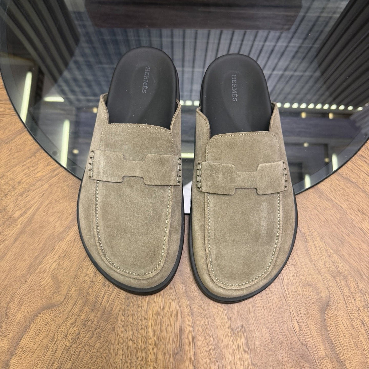 Hermès H-Detail Suede Mule Shoes — front