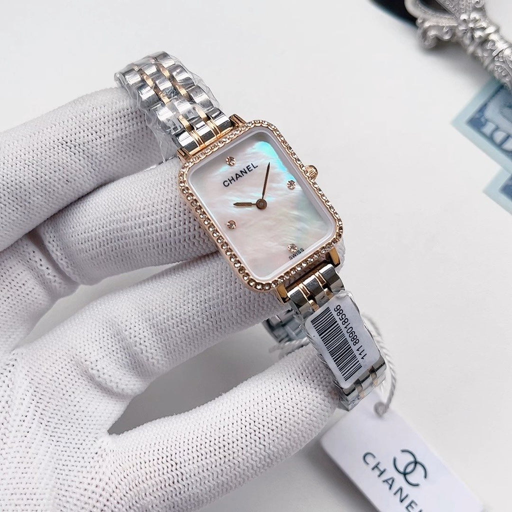 CHANEL Silver Rose Gold White Dial Bracelet Watch — front