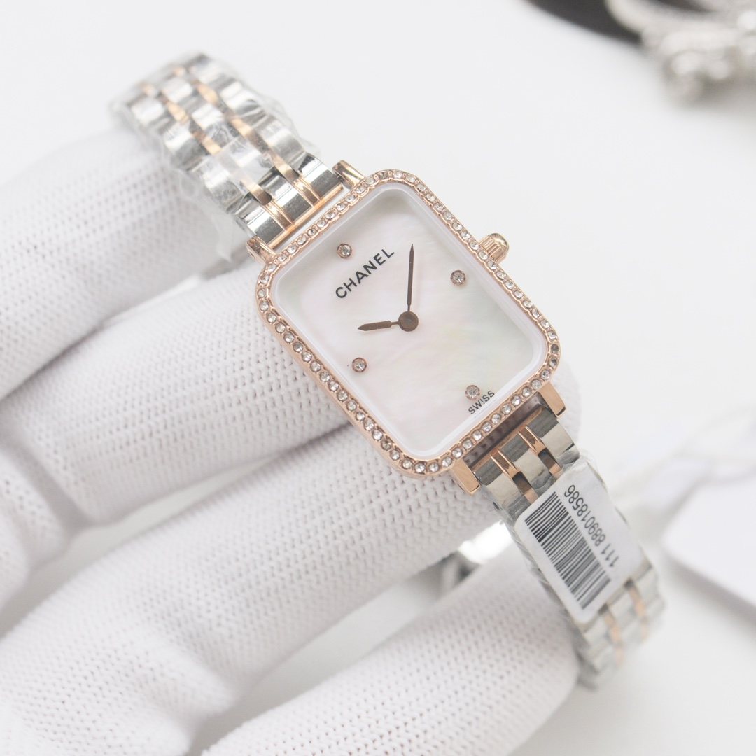 CHANEL Silver Rose Gold White Dial Bracelet Watch — front