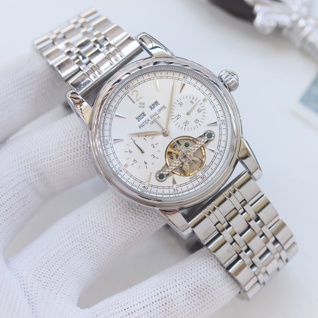 PATEK PHILIPPE Silver White Dial Bracelet Watch — front