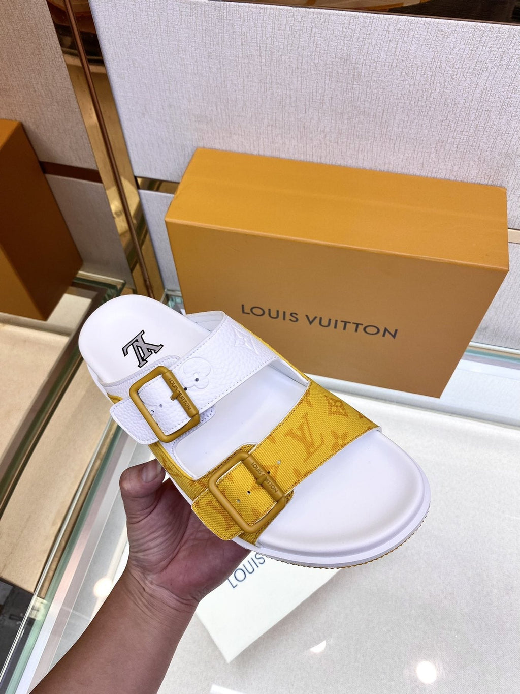 Louis Vuitton Double-Strap Slide Sandals — model