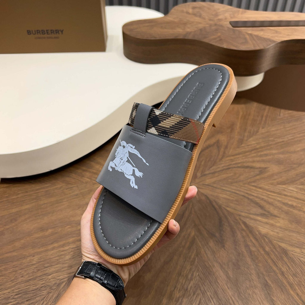 Burberry Plaid-Trim Slide Sandals — model