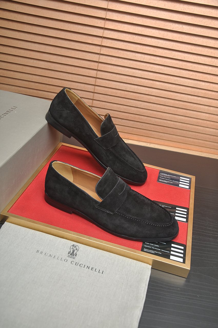 Brunello Cucinelli Suede Penny Loafers — front