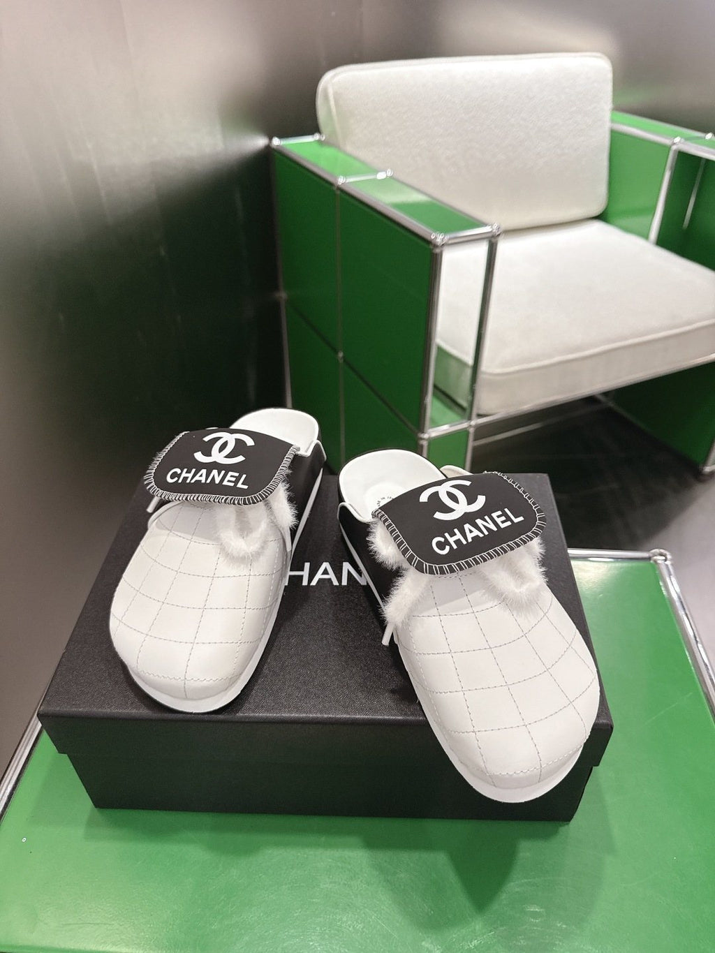 Chanel Quilted Closed-Toe Slip-On Shoes — front
