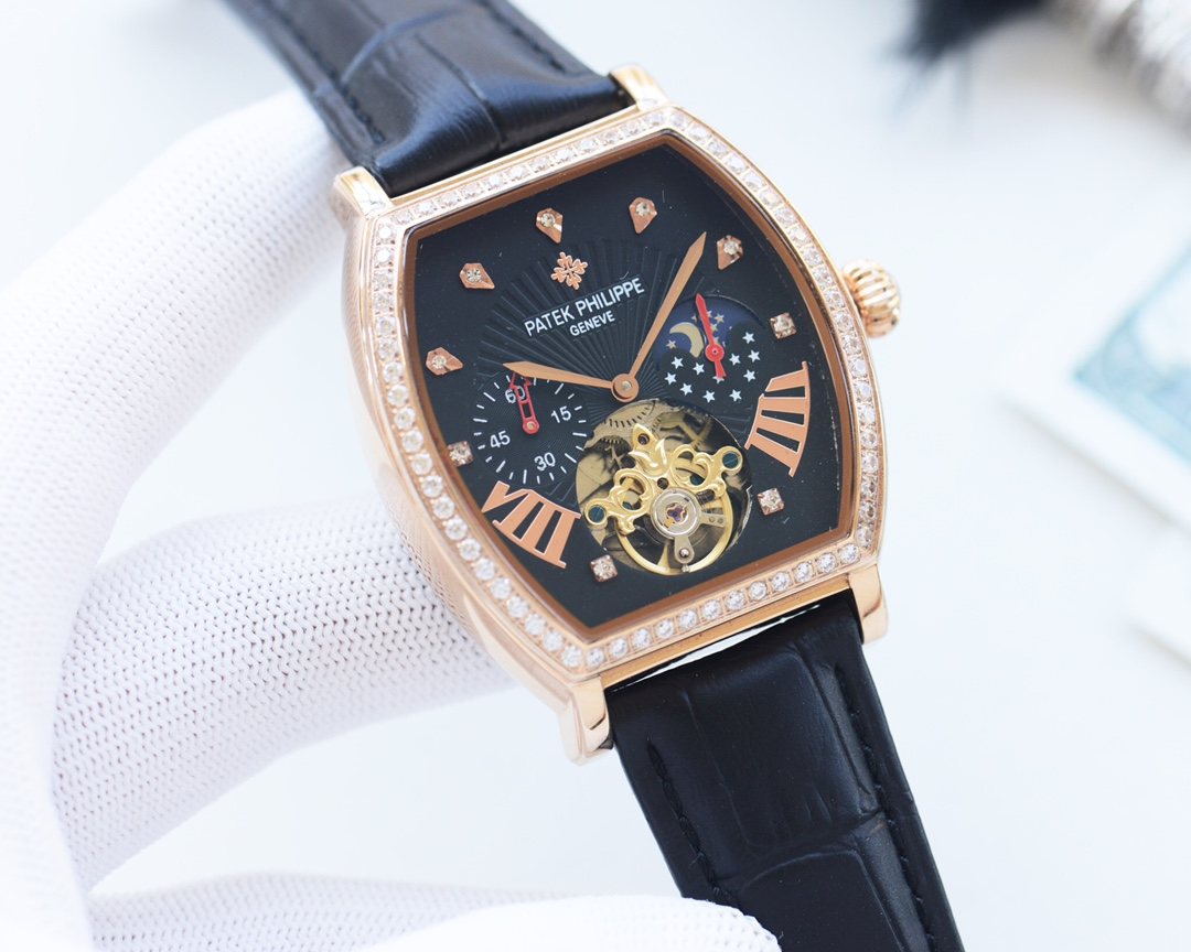 PATEK PHILIPPE Rose Gold Black Dial Strap Watch — hero