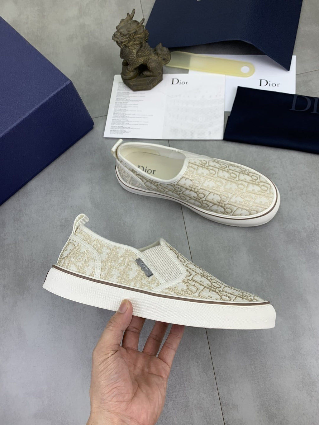 微商相册测试鞋子-Dior Cream Beige Patterned Slip-On Sneakers — side