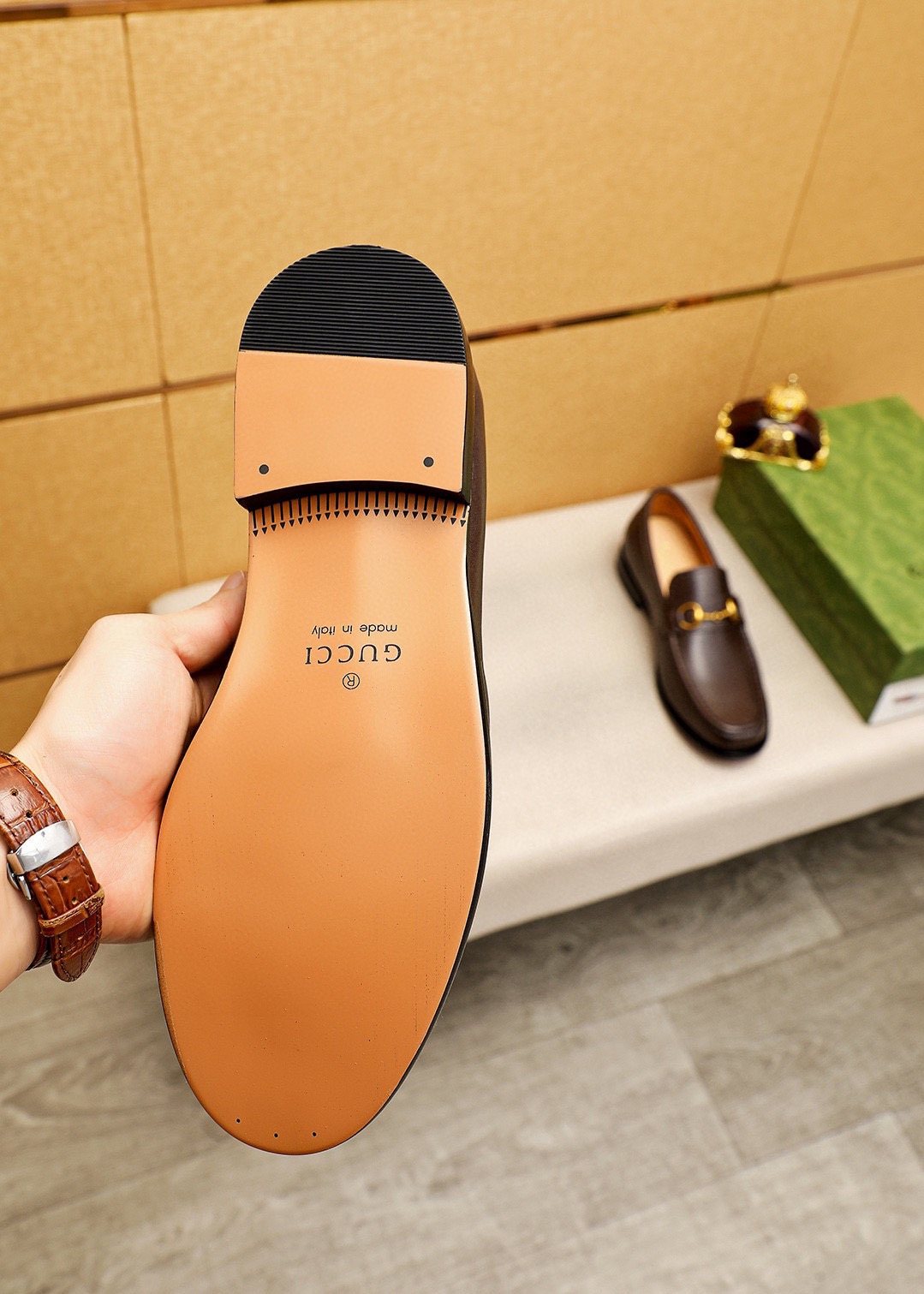 GUCCI Leather Horsebit-Style Loafers — front
