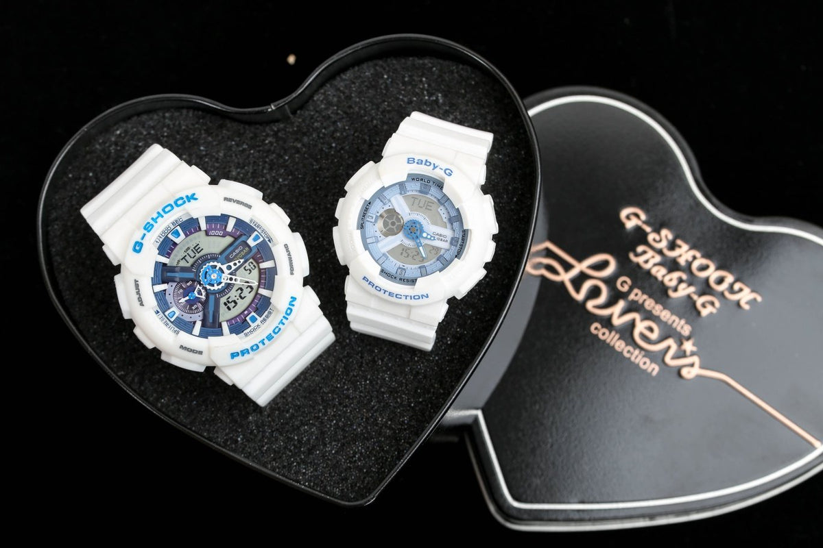 Casio White Black Rose Gold Dial Couple Watch Set — hero