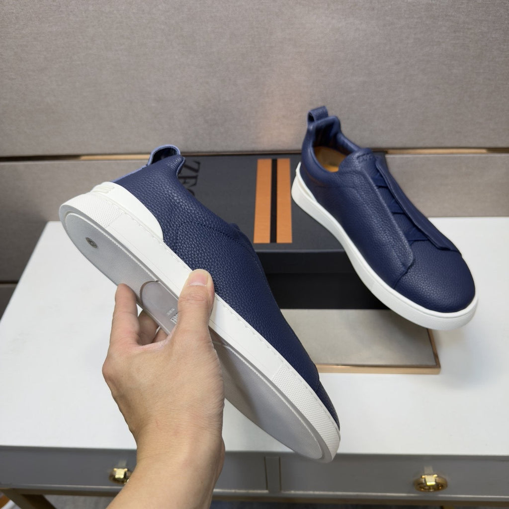 Zegna Navy Slip-On Sneakers — side