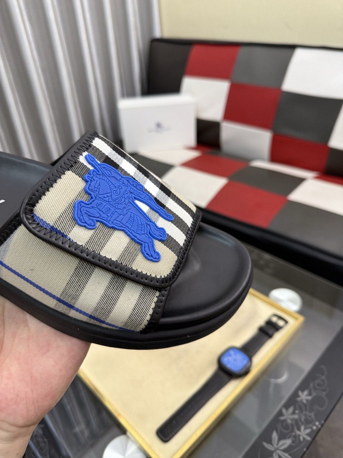 Burberry Check Slide Sandals — detail