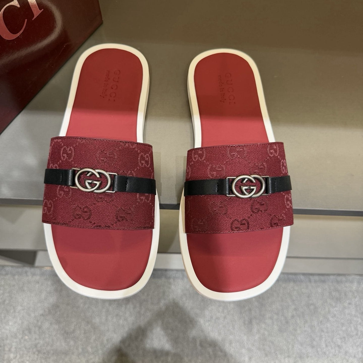 Gucci Patterned Strap Slide Sandals — front