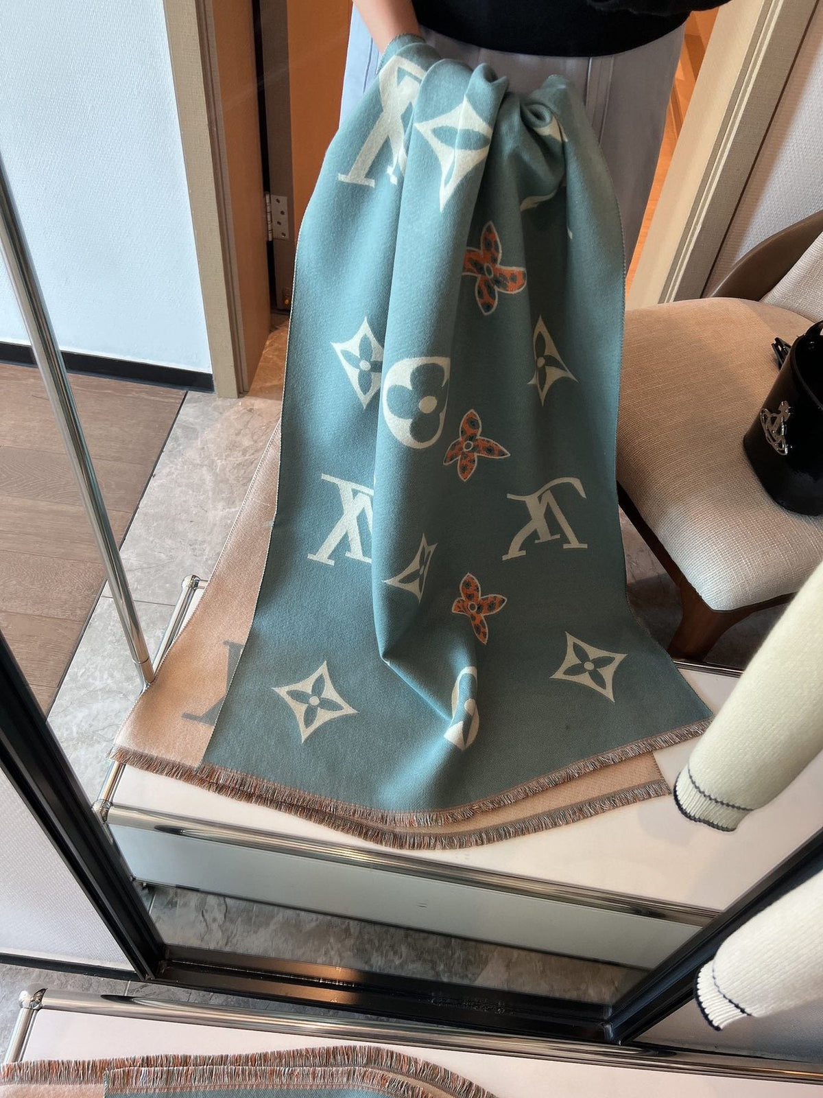 Louis Vuitton Monogram Fringed Scarf — front