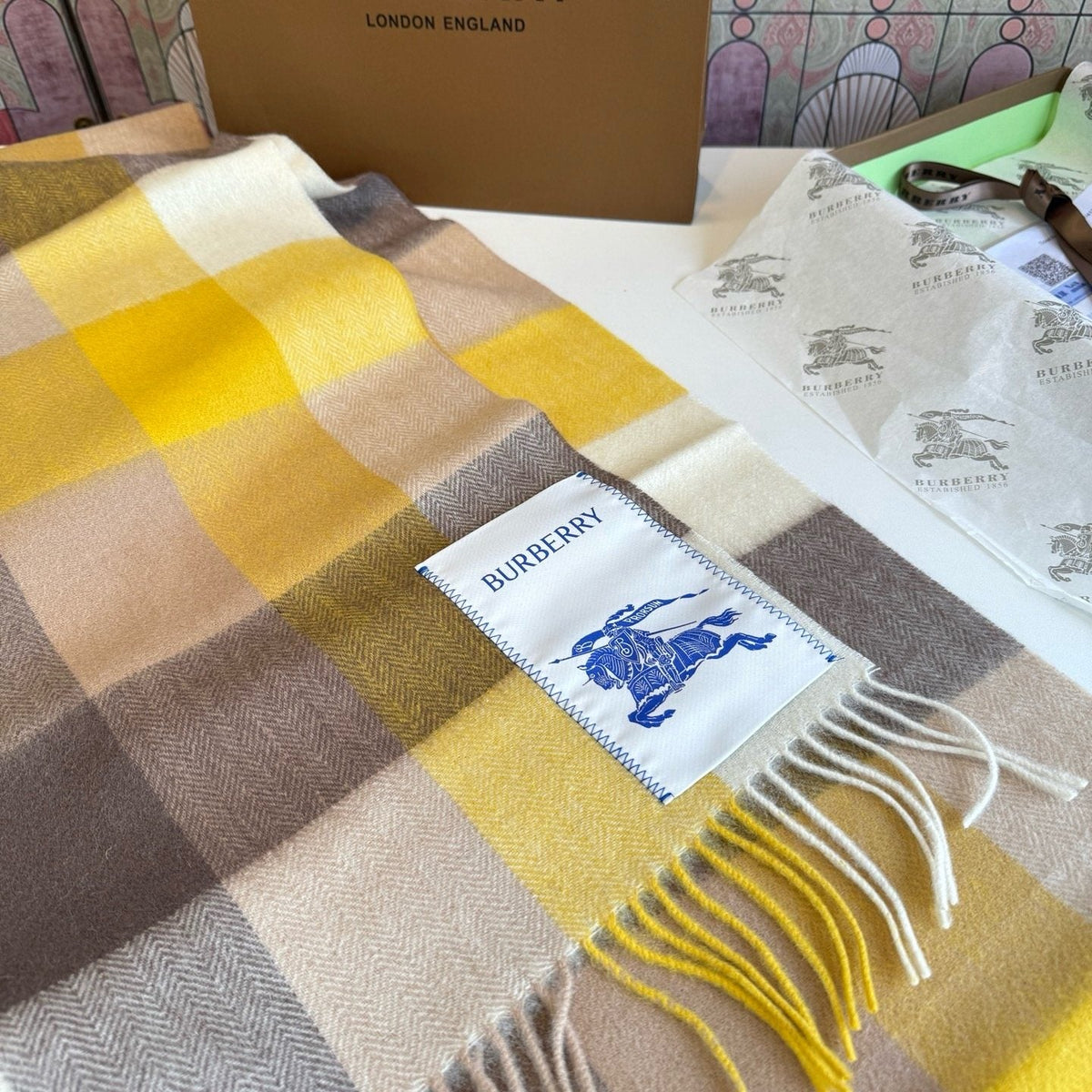 Burberry Plaid Fringe Scarf — detail