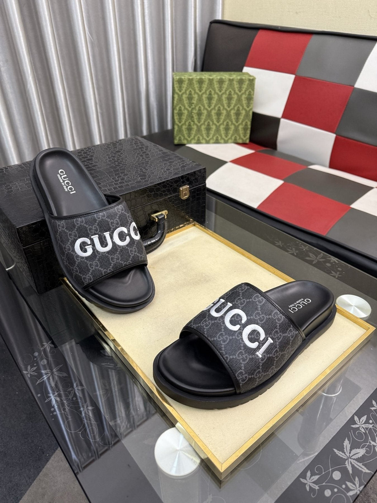 Gucci Logo Strap Slide Sandals — front