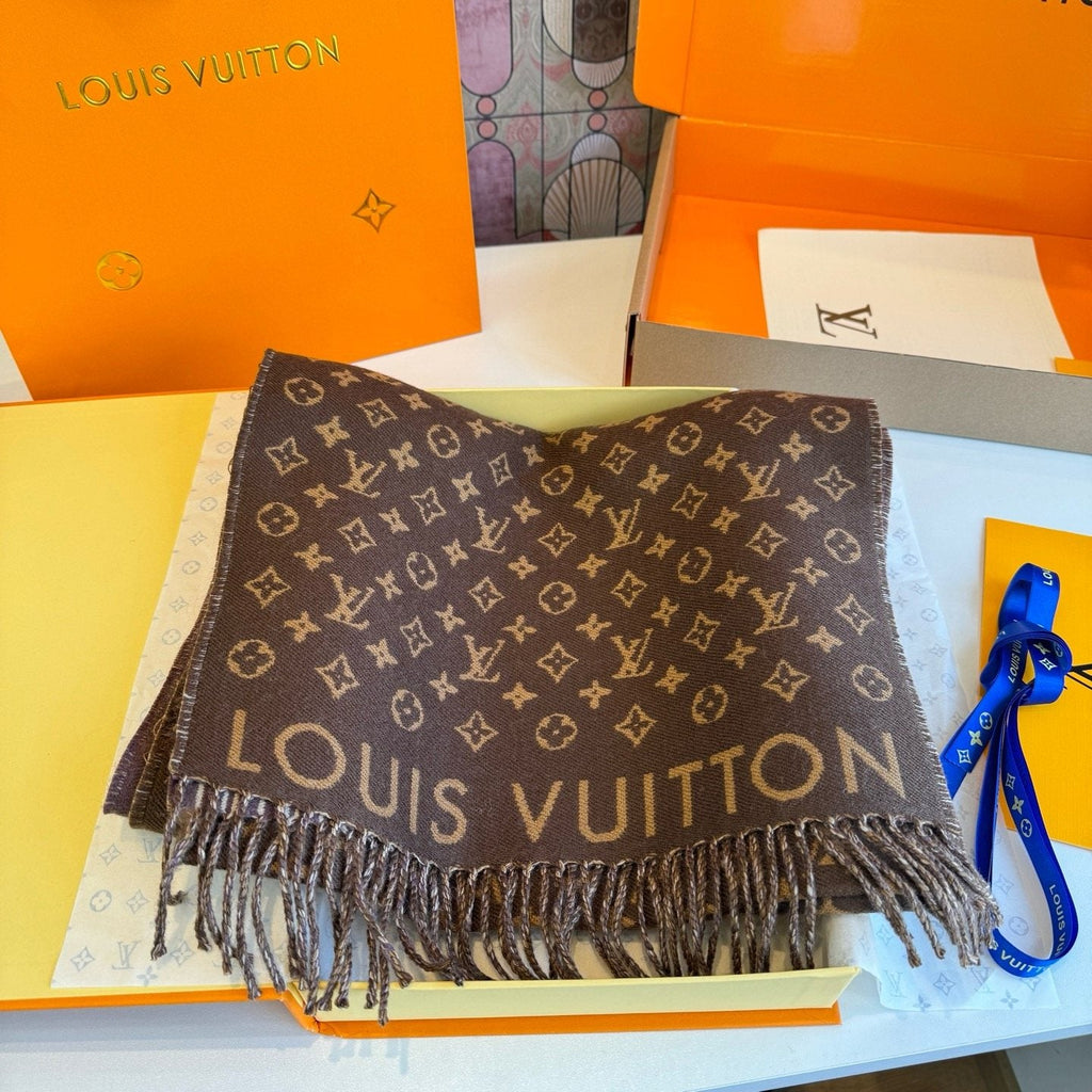 Louis Vuitton Brown Monogram Fringe Scarf — front
