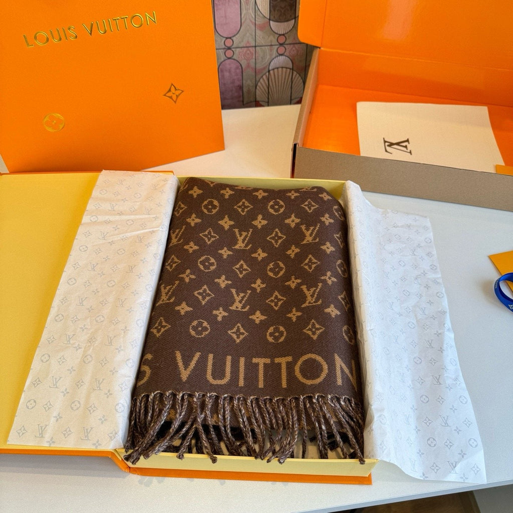 Louis Vuitton Brown Monogram Fringe Scarf — front