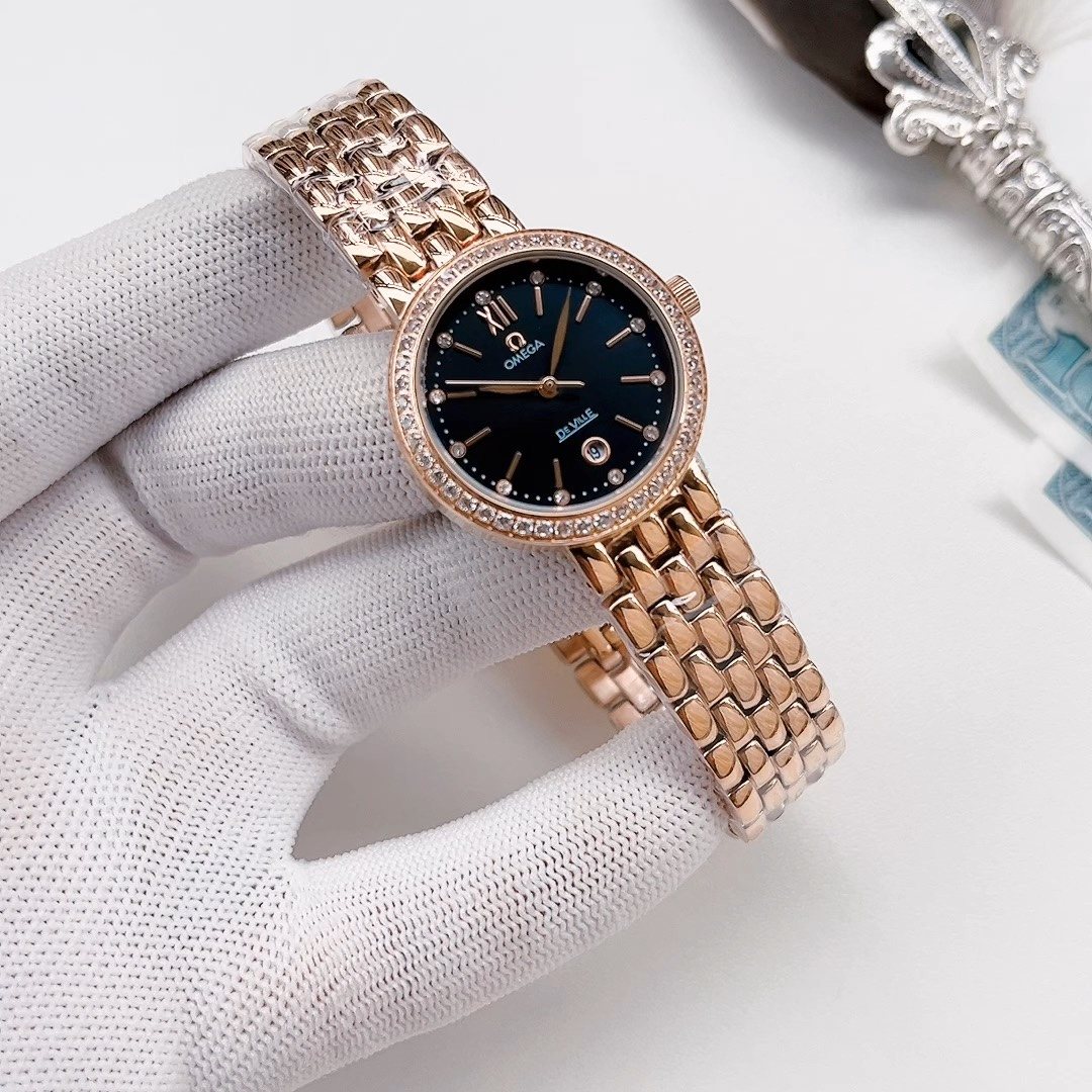 OMEGA Rose Gold Black Dial Bracelet Watch — hero