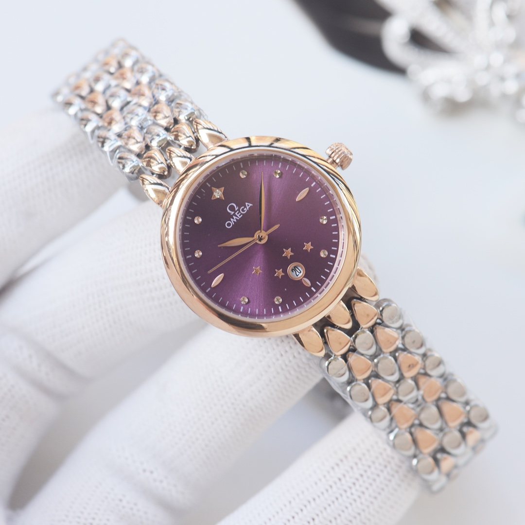 OMEGA Rose Gold Silver Bracelet Watch — hero